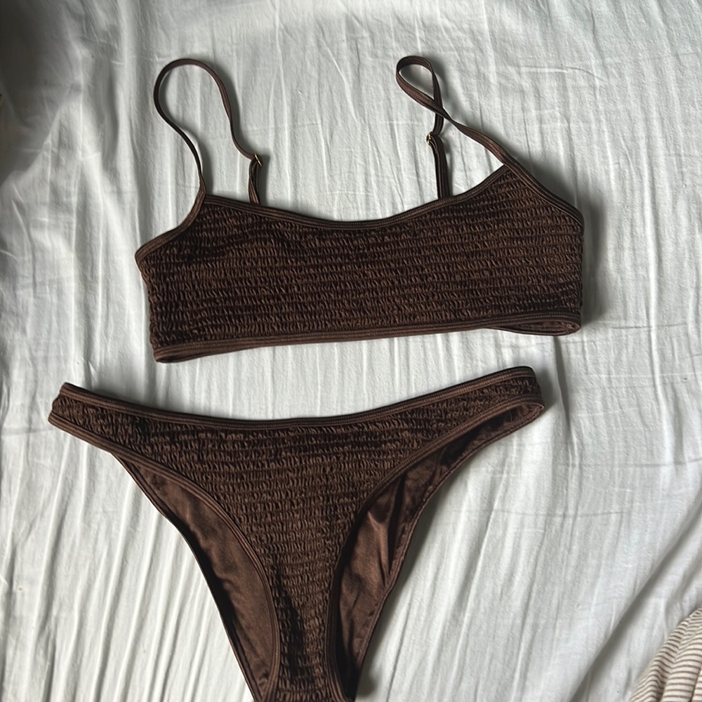 La Hearts Brown Smocked Bikini Set